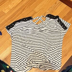 Iz Byer Black and White Striped Short Sleeve Top